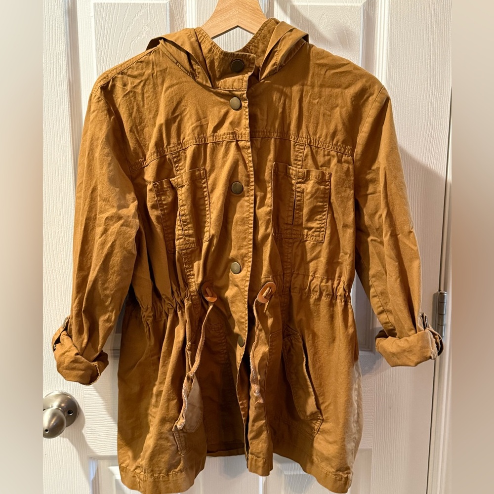 Mustard/Tan Hooded Utility Jacket with Pockets